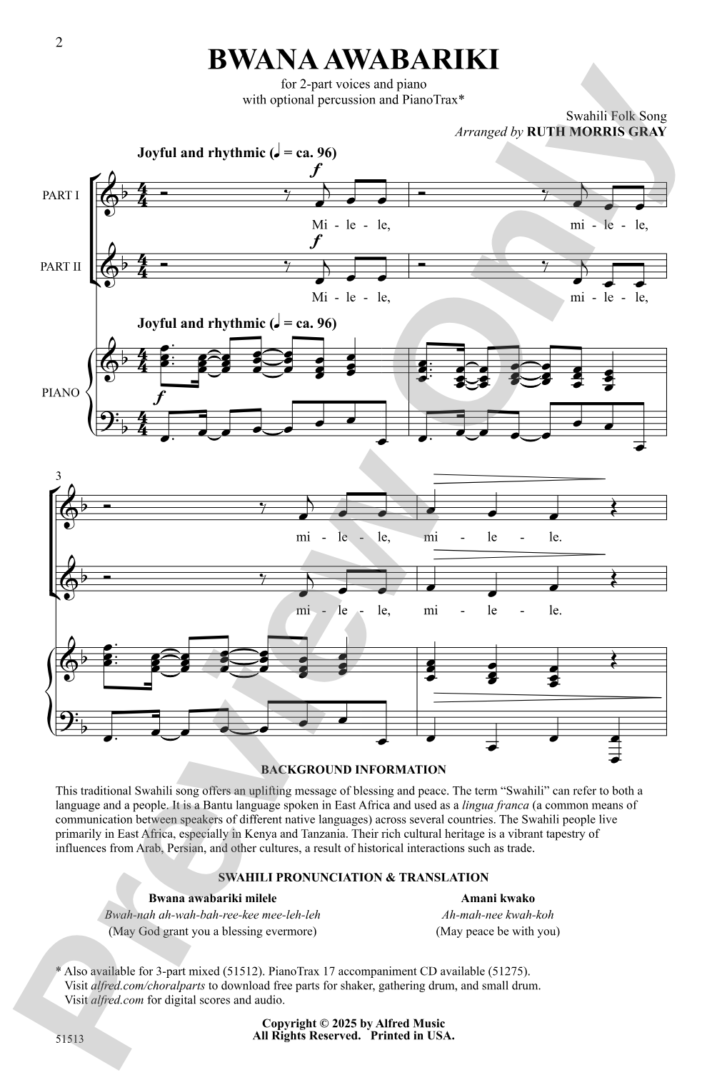 Bwana Awabariki: 2-Part Choral Octavo