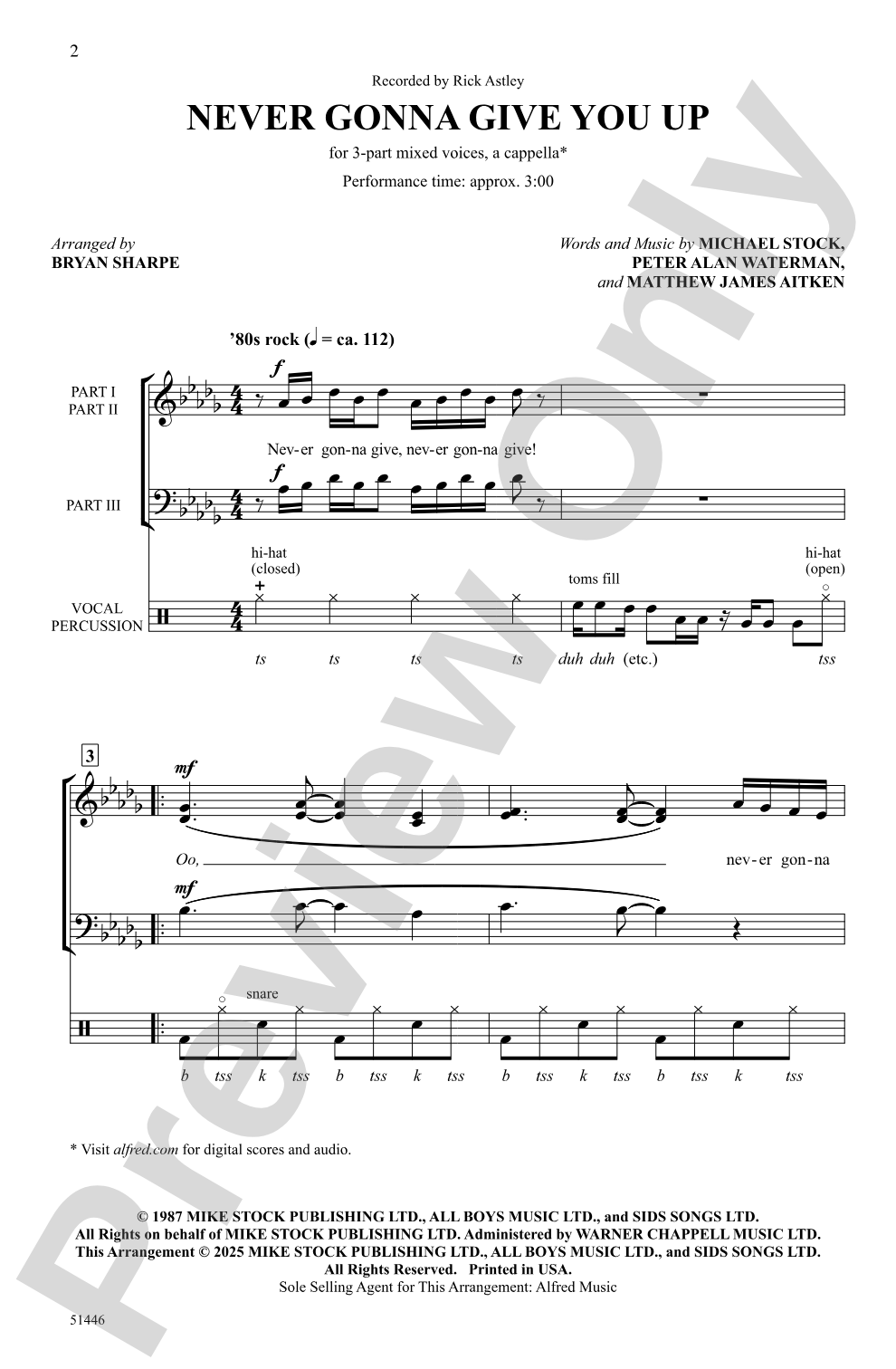 Never Gonna Give You Up: 3-Part Mixed <i>a cappella</i> Choral Octavo