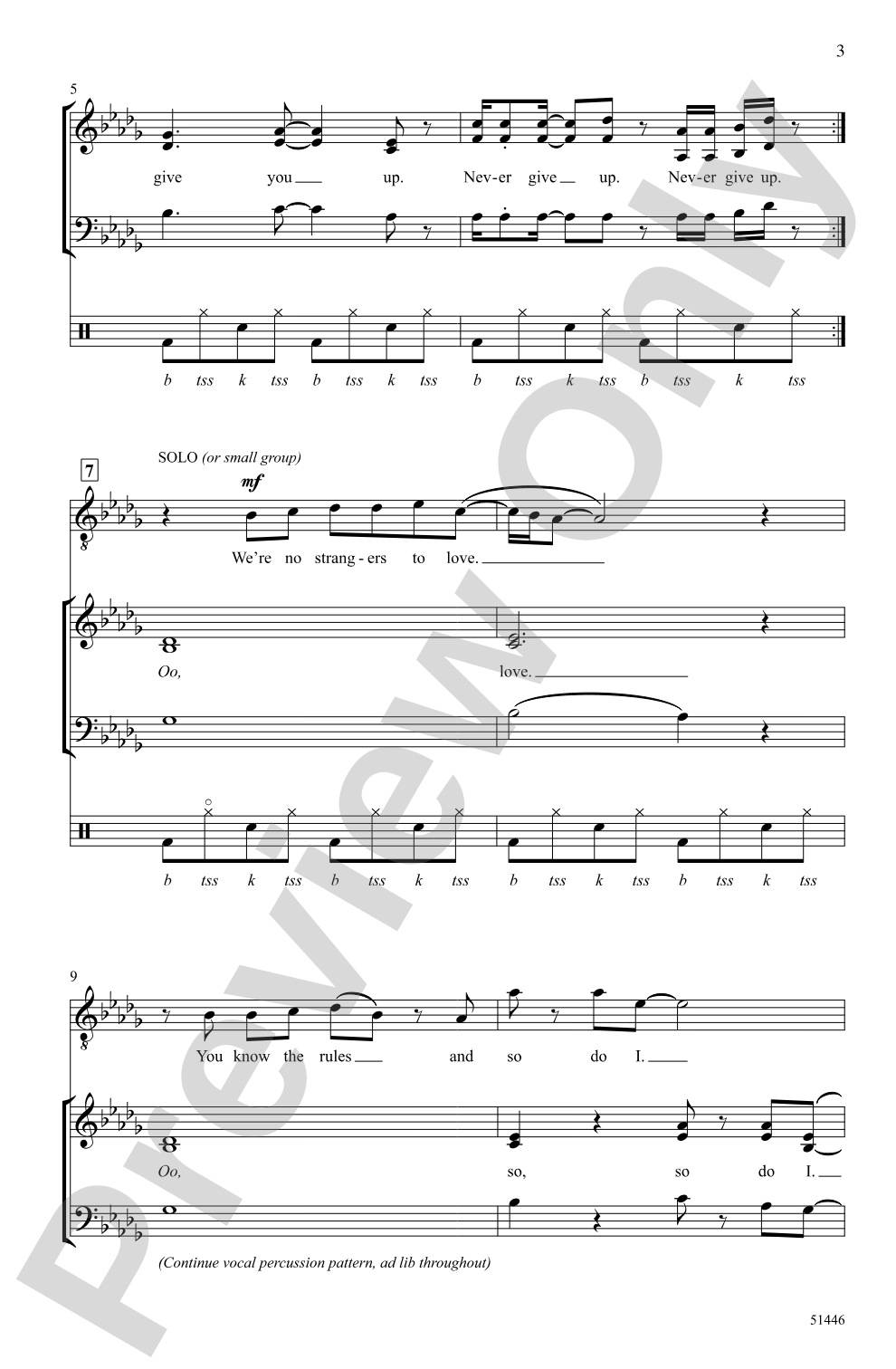 Never Gonna Give You Up: 3-Part Mixed <i>a cappella</i> Choral Octavo