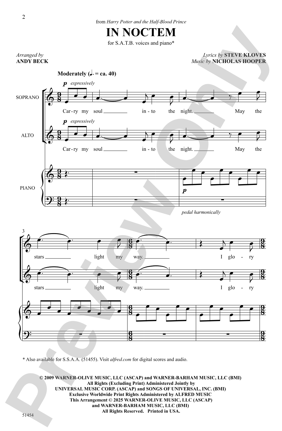 In Noctem: SATB Choral Octavo