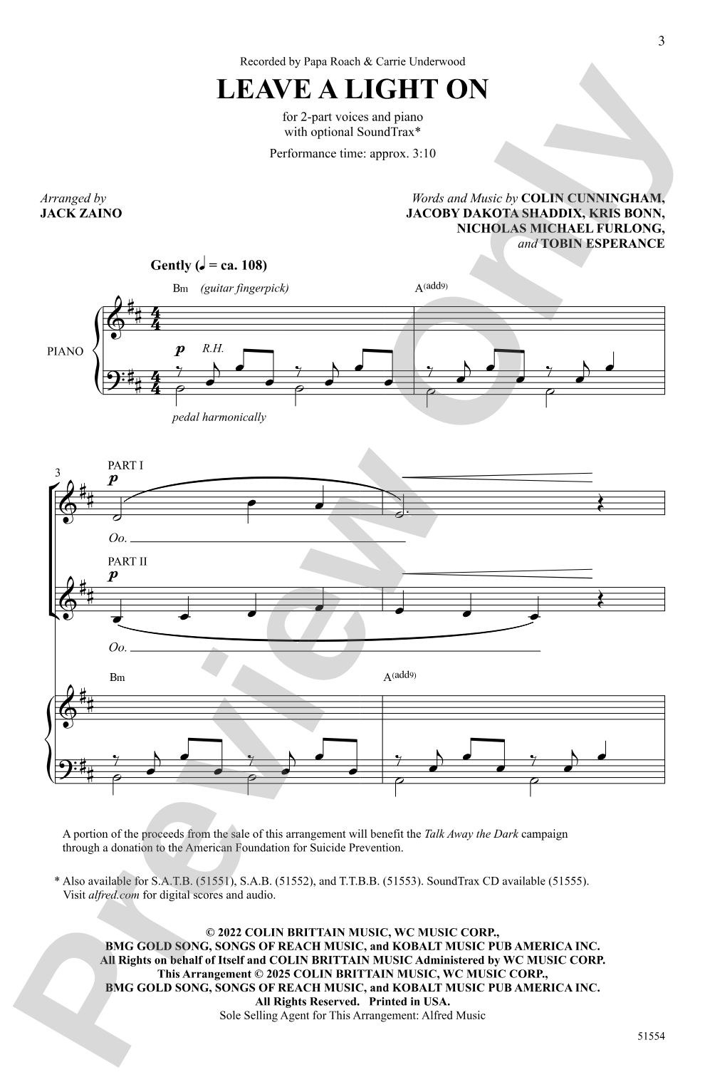 Leave a Light On: 2-Part Choral Octavo