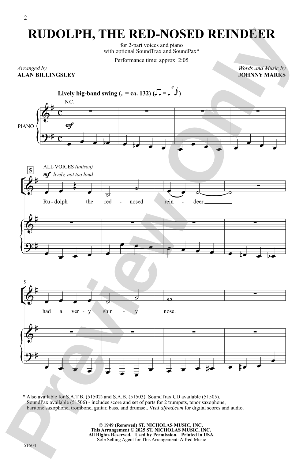 Rudolph, the Red-Nosed Reindeer: 2-Part Choral Octavo