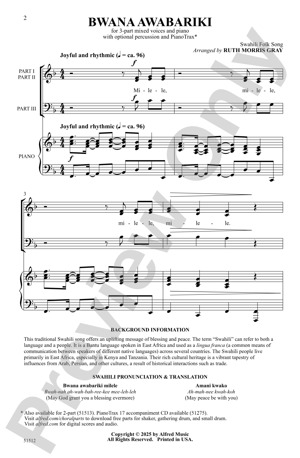 Bwana Awabariki: 3-Part Mixed Choral Octavo