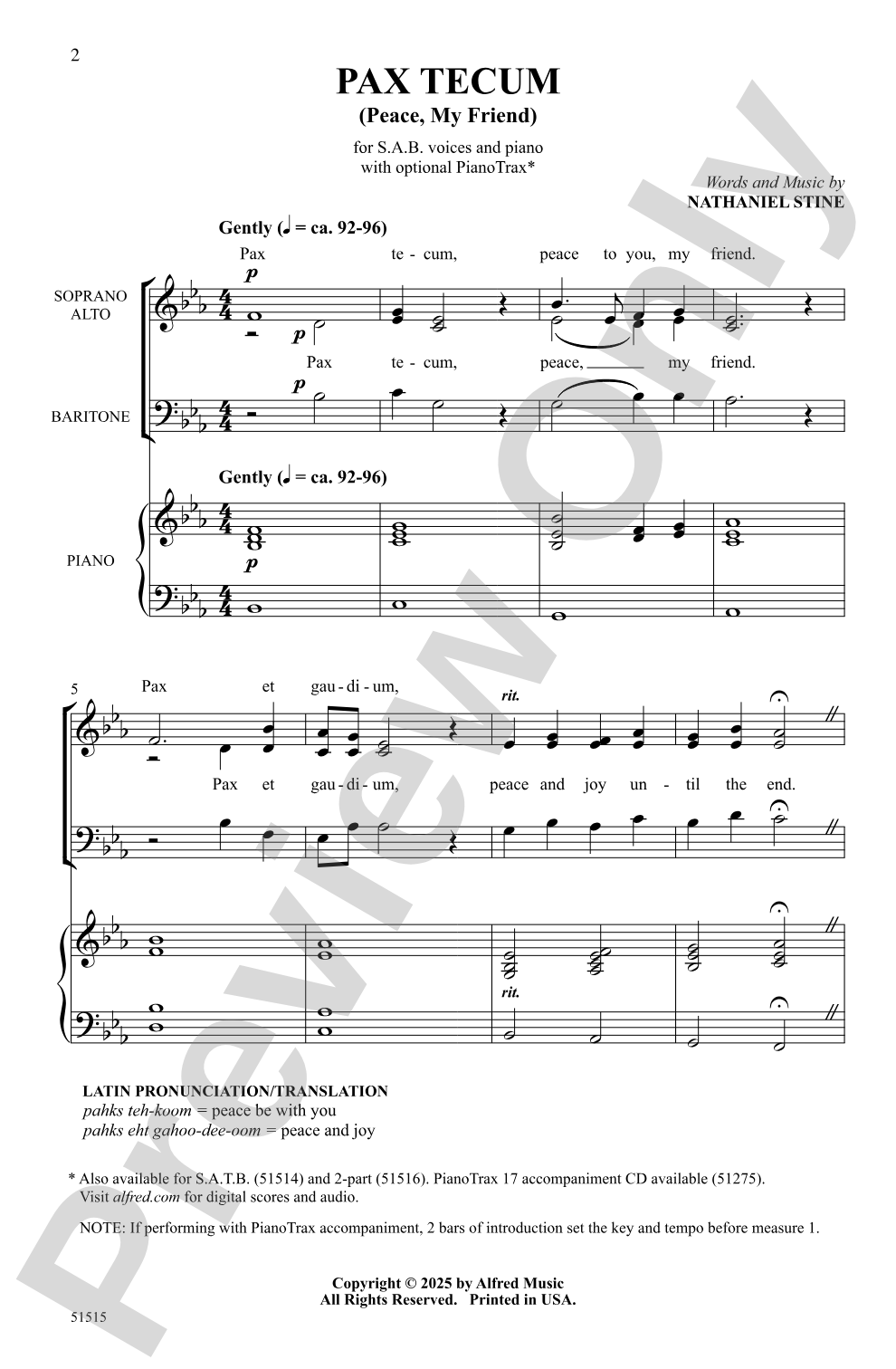 Pax Tecum: SAB Choral Octavo