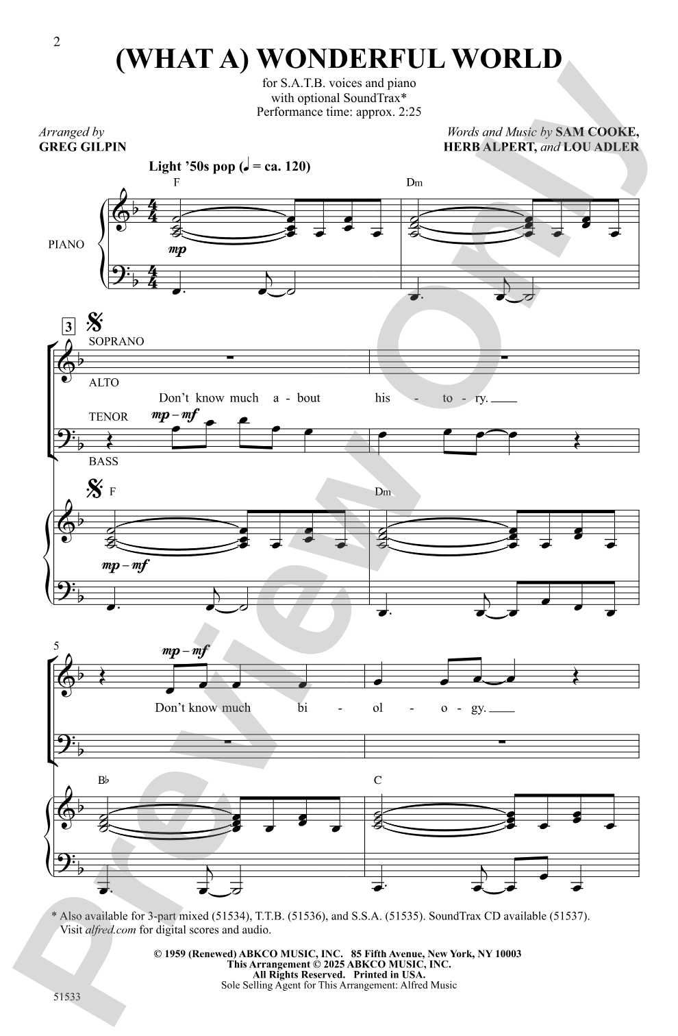 (What a) Wonderful World: SATB Choral Octavo