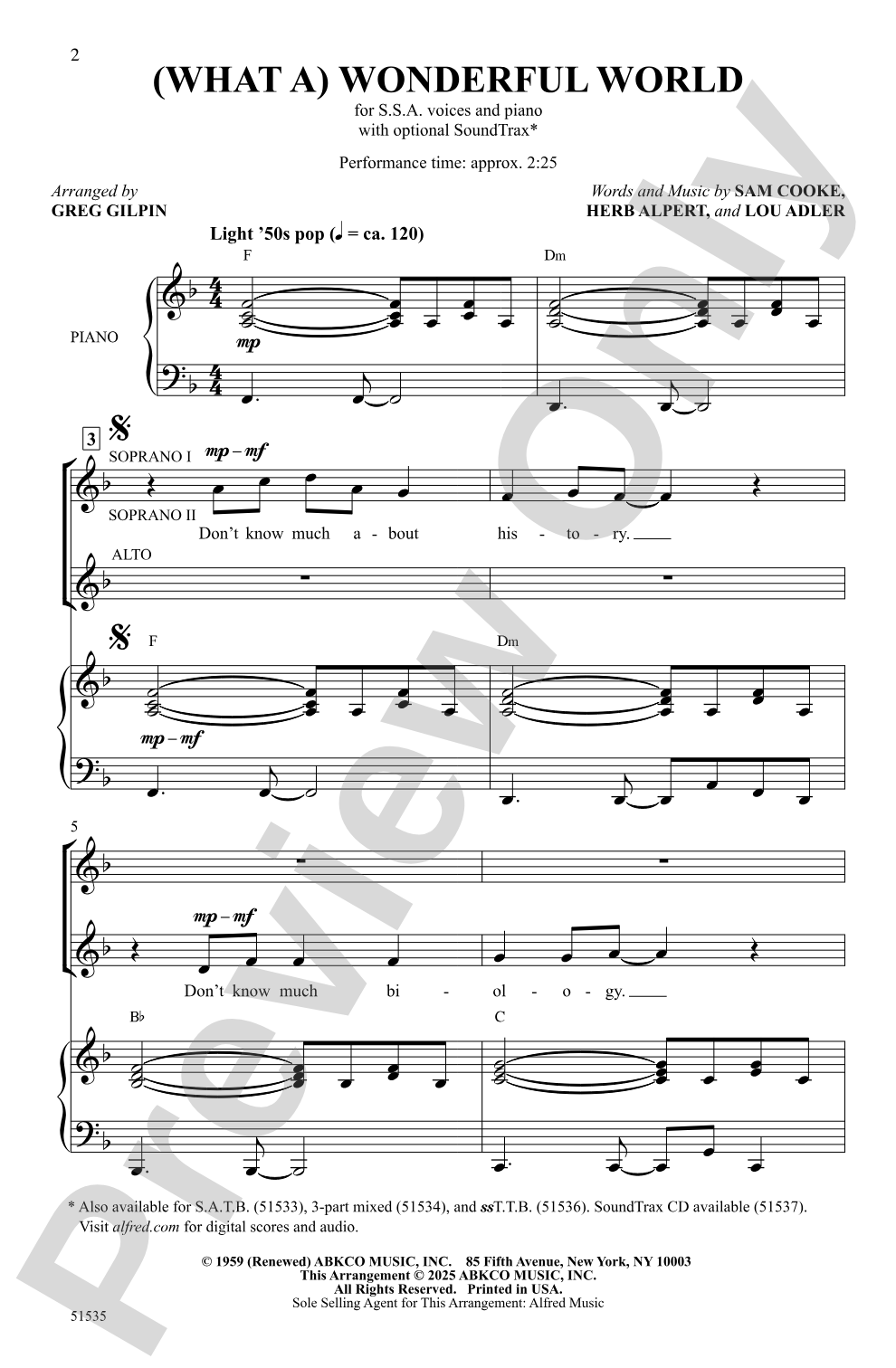 (What a) Wonderful World: SSA Choral Octavo