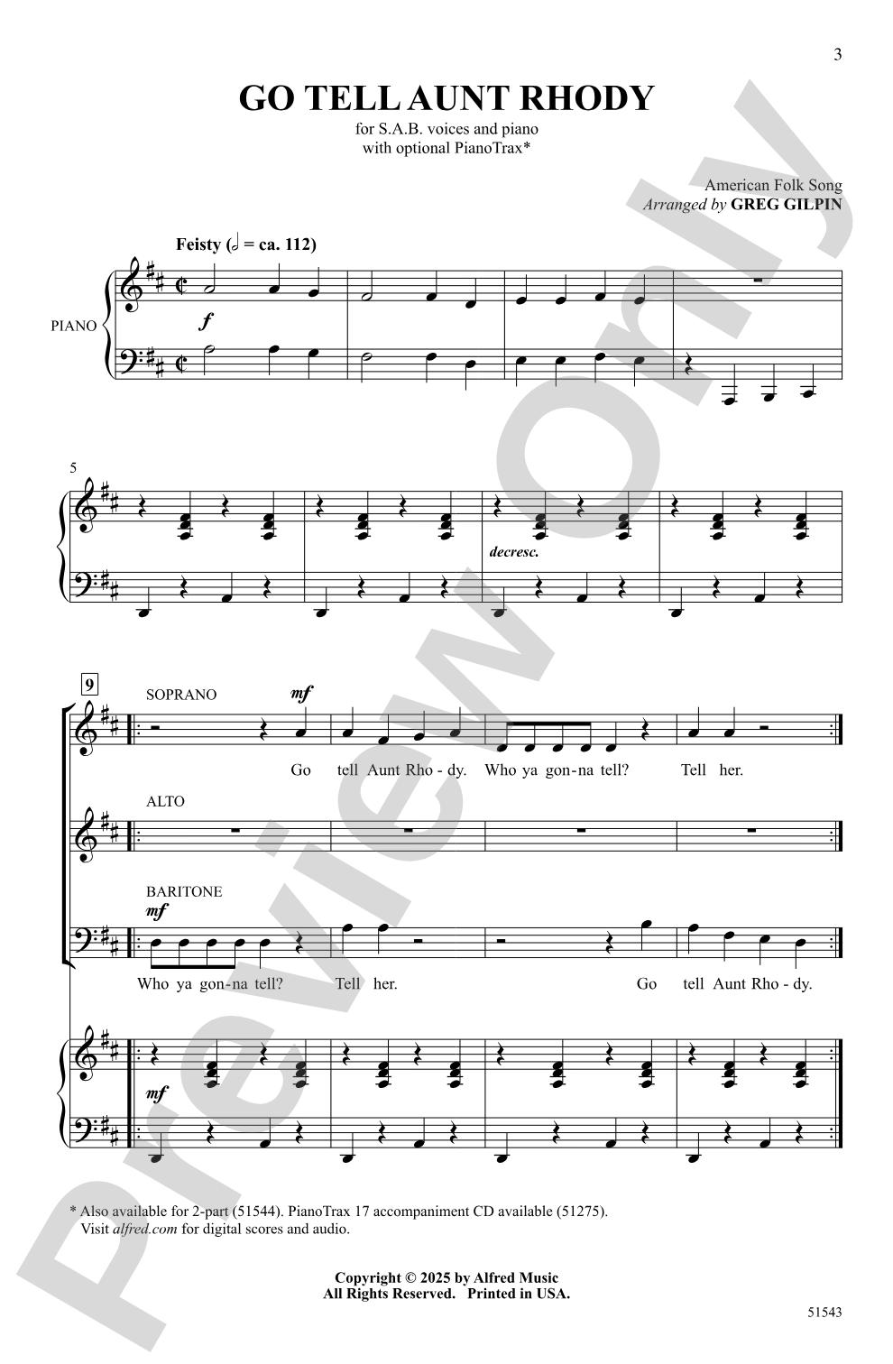 Go Tell Aunt Rhody: SAB Choral Octavo