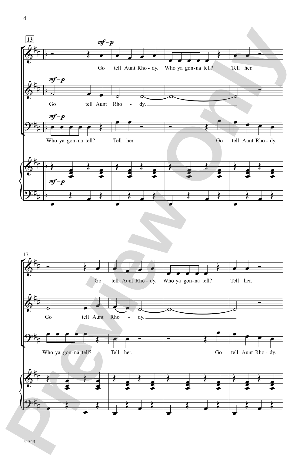Go Tell Aunt Rhody: SAB Choral Octavo