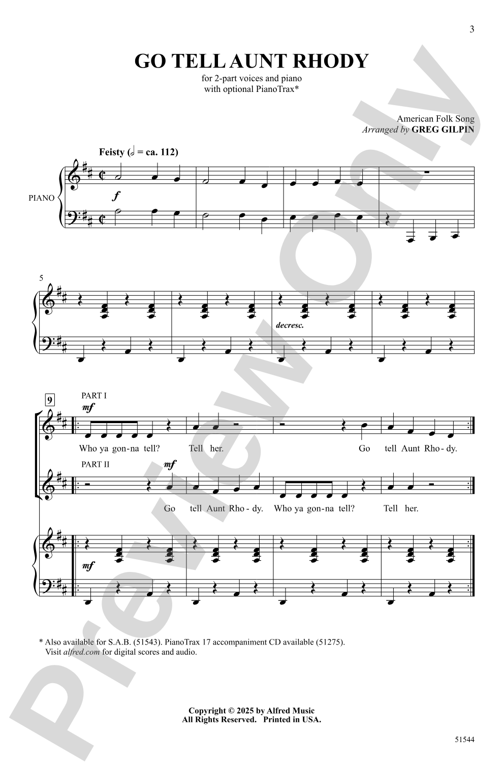 Go Tell Aunt Rhody: 2-Part Choral Octavo