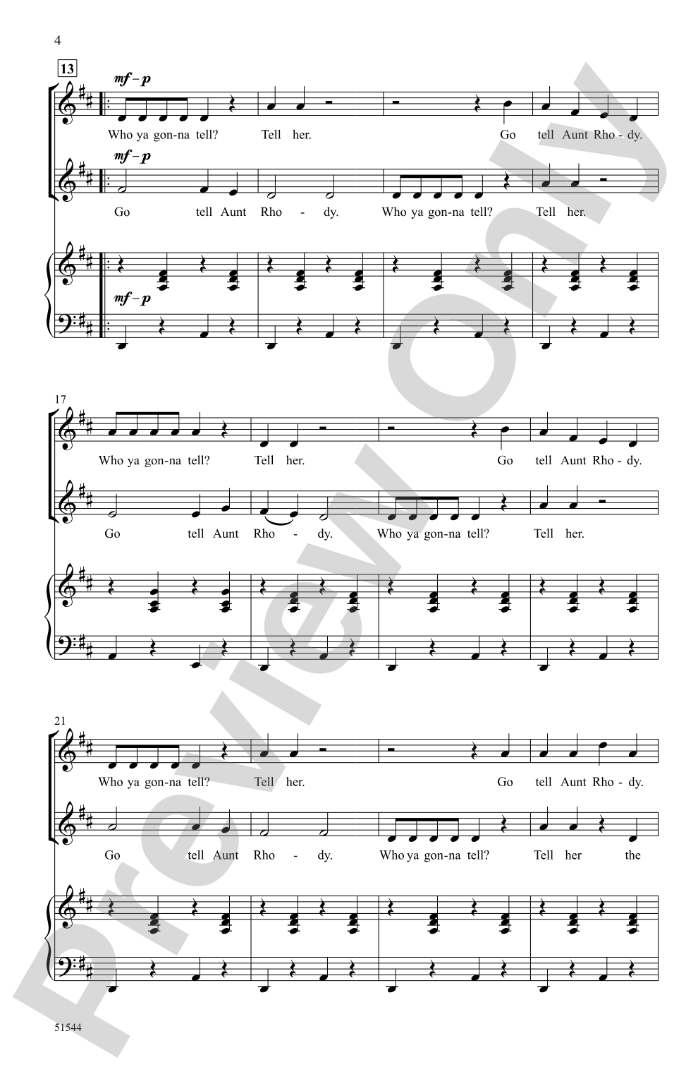 Go Tell Aunt Rhody: 2-Part Choral Octavo