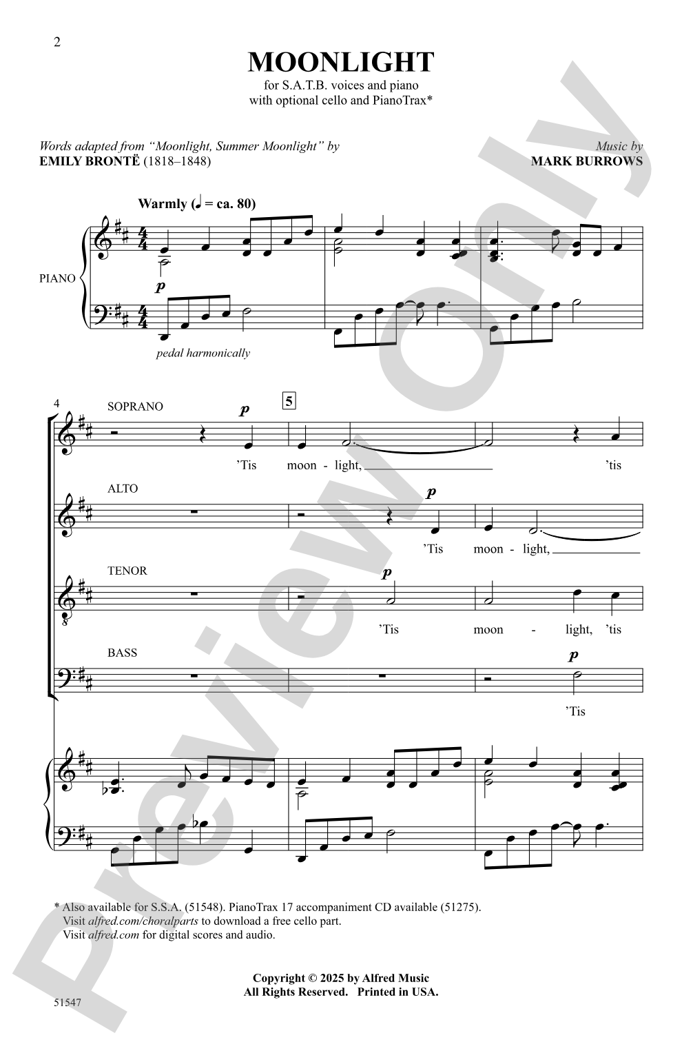 Moonlight: SATB Choral Octavo