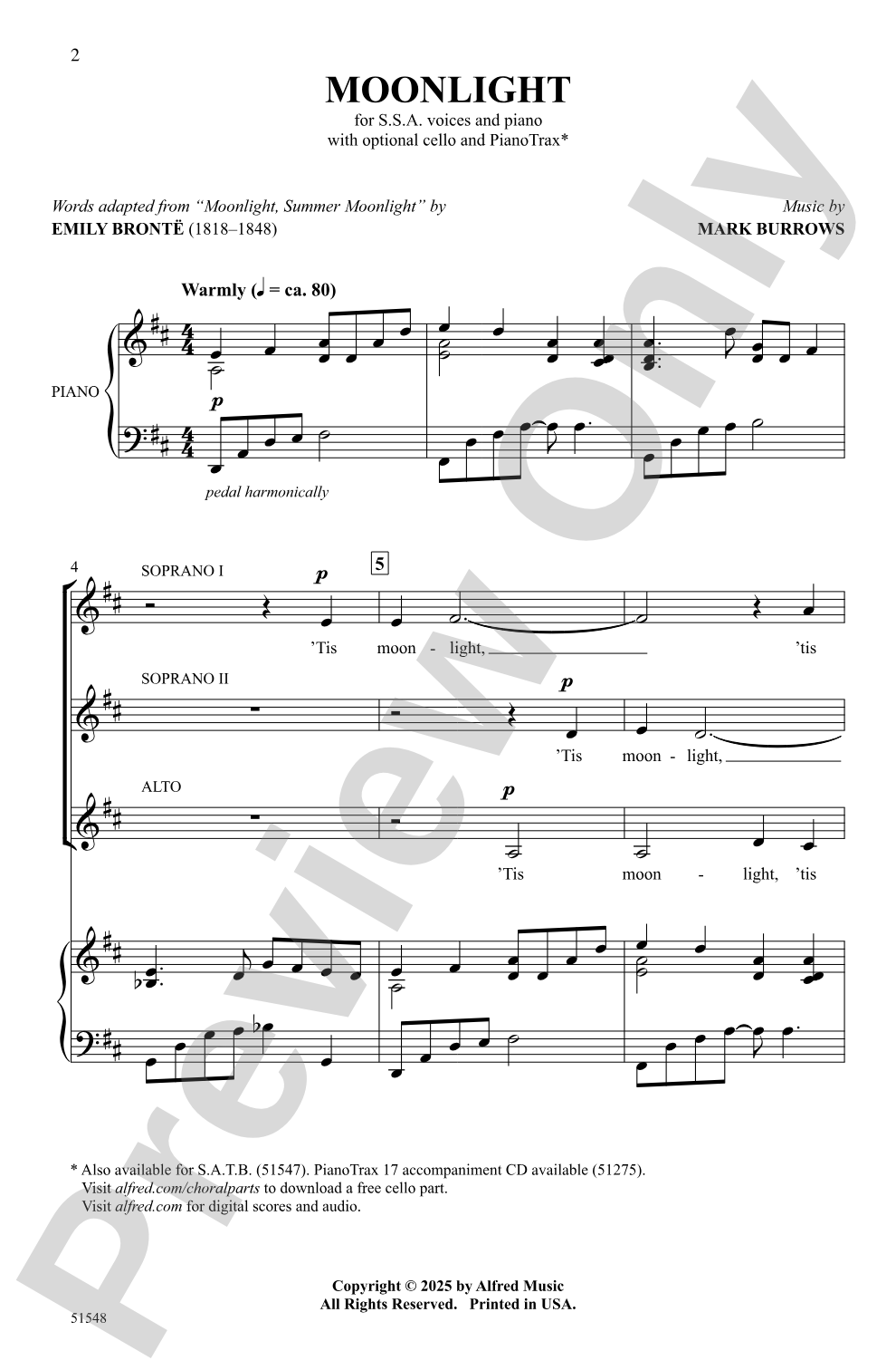 Moonlight: SSA Choral Octavo