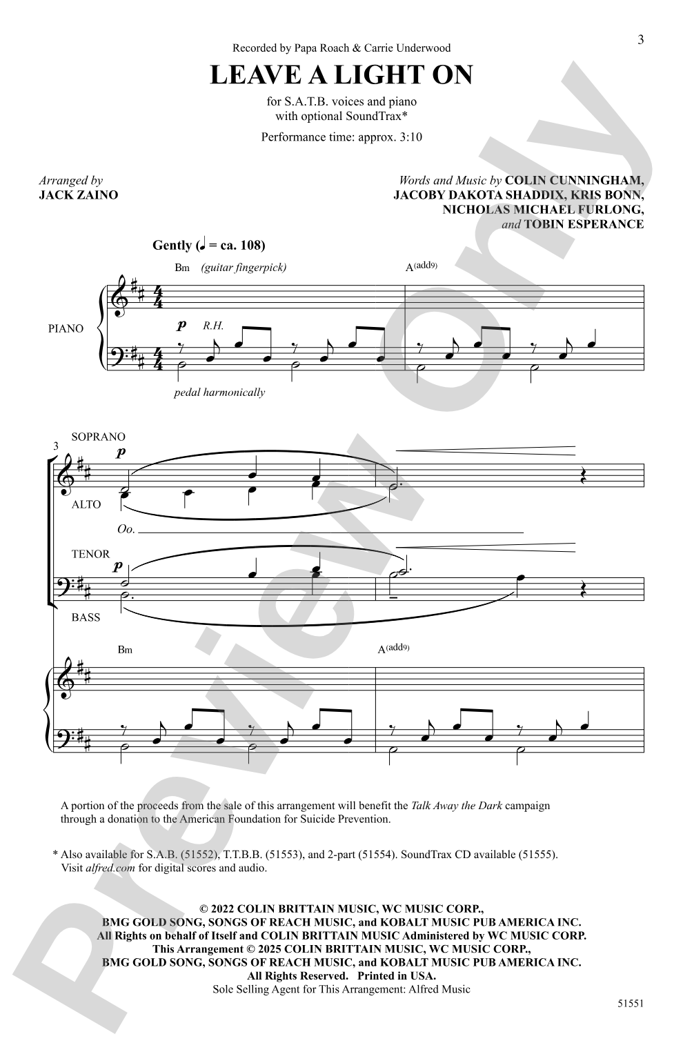 Leave a Light On: SATB Choral Octavo