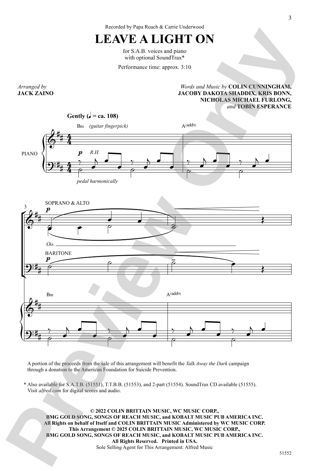 Leave a Light On: SAB Choral Octavo