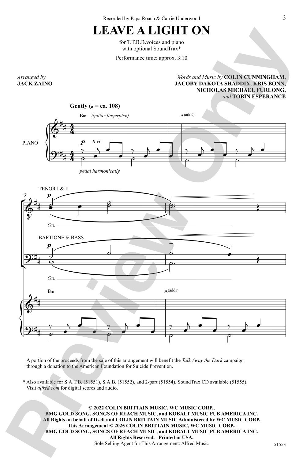 Leave a Light On: TTBB Choral Octavo