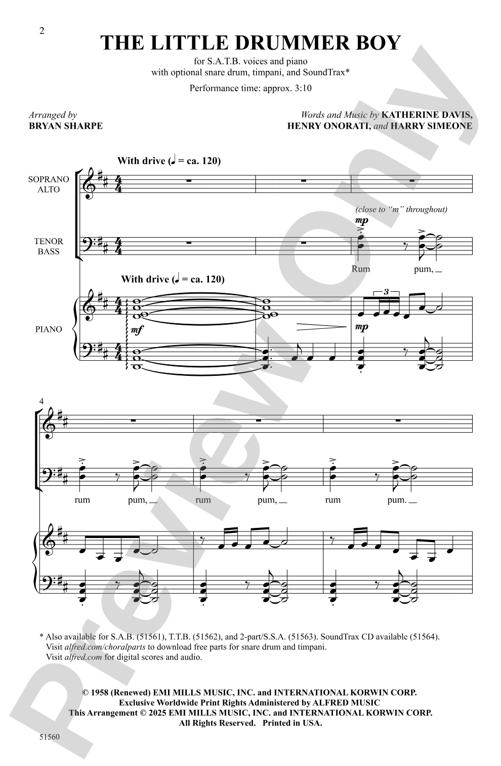 The Little Drummer Boy: SATB Choral Octavo