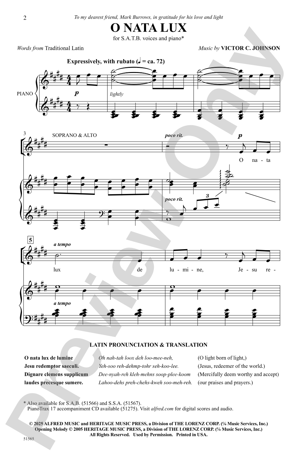 O Nata Lux: SATB Choral Octavo