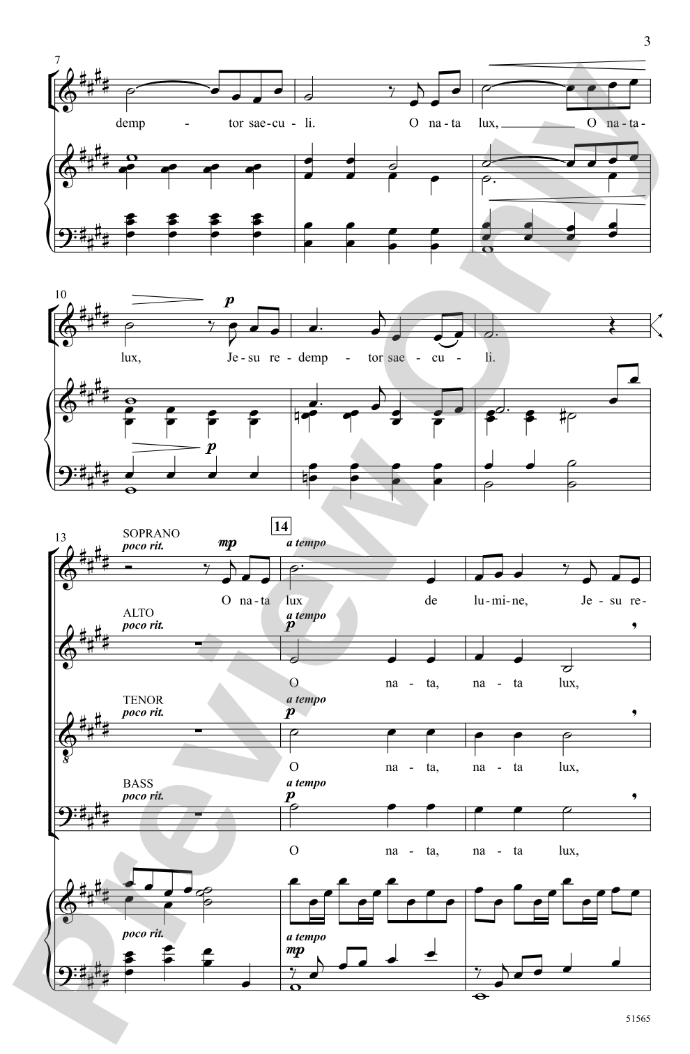 O Nata Lux: SATB Choral Octavo