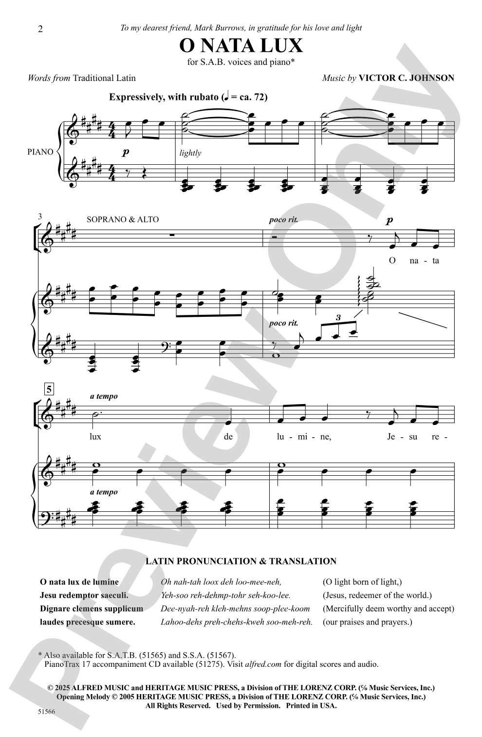 O Nata Lux: SAB Choral Octavo