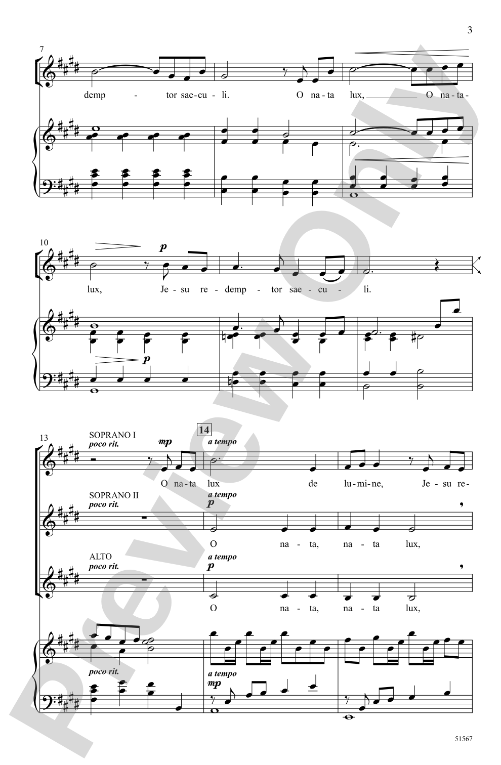 O Nata Lux: SSA Choral Octavo