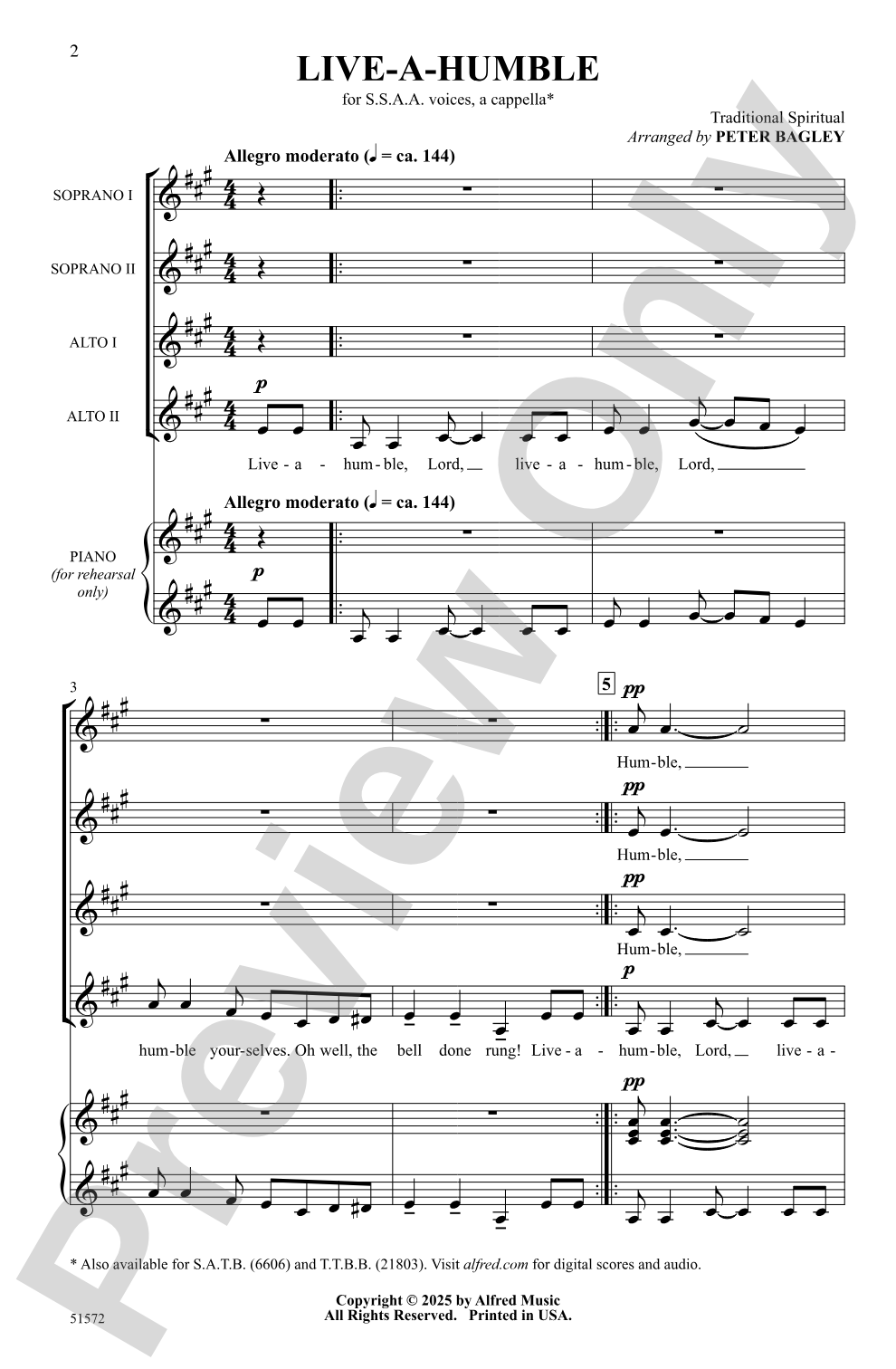 Live-a-Humble: SSAA <i>a cappella</i> Choral Octavo