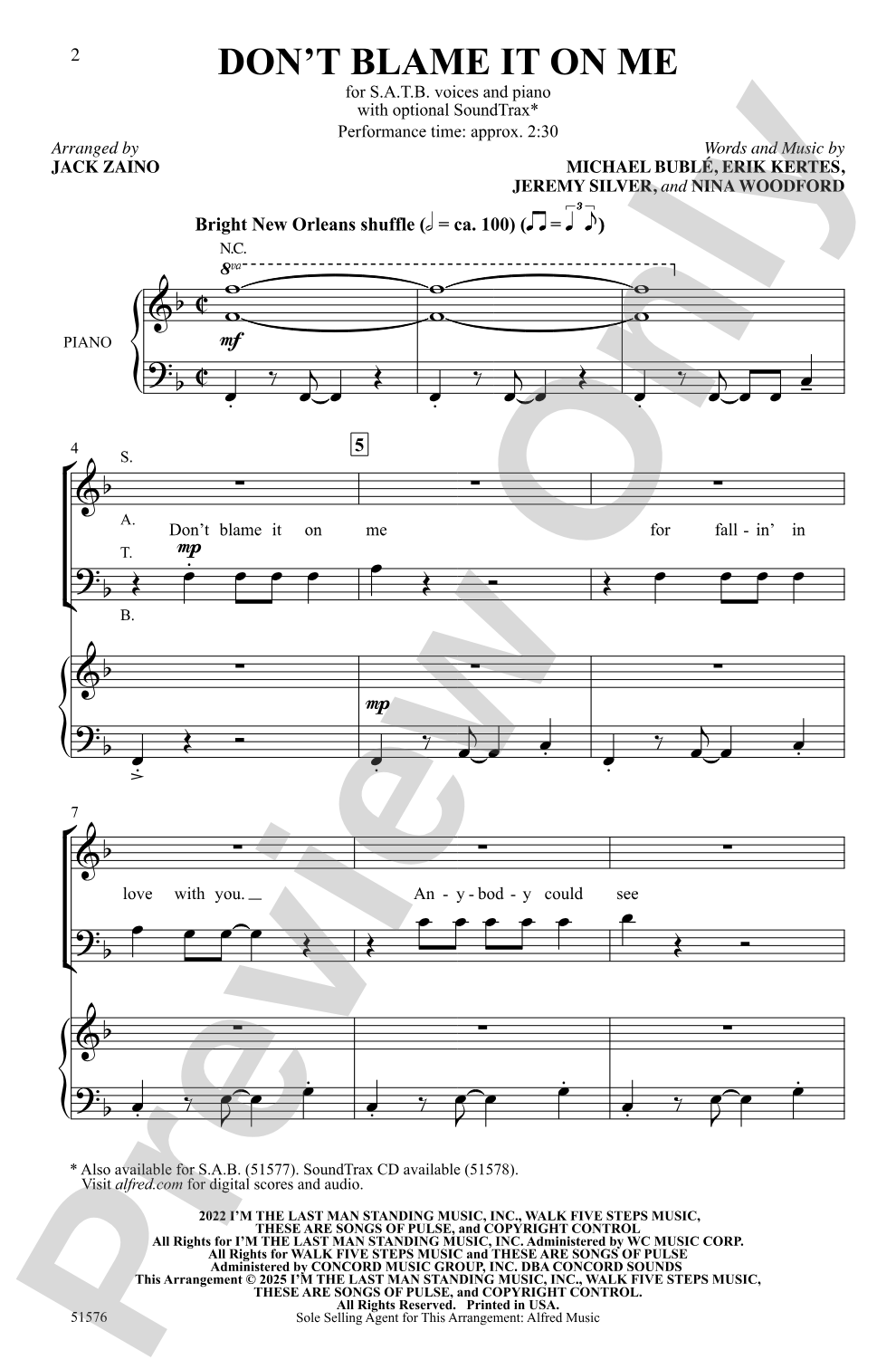 Don't Blame It on Me: SATB Choral Octavo