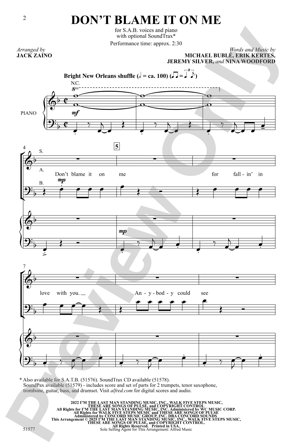 Don't Blame It on Me: SAB Choral Octavo