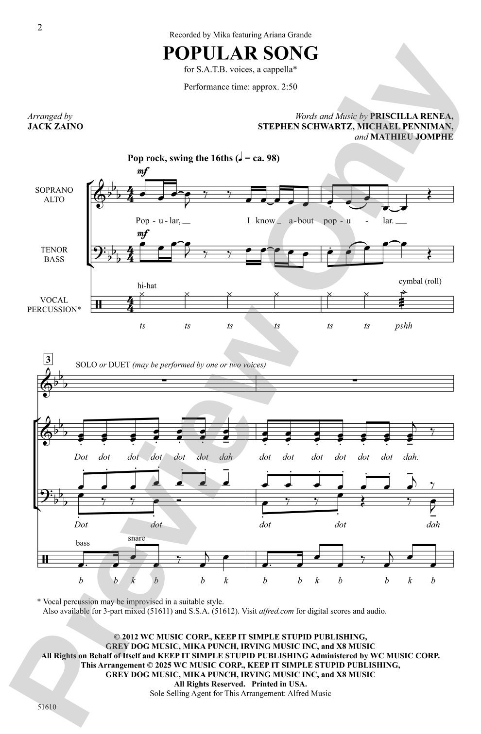 Popular Song: SATB <i>a cappella</i> Choral Octavo