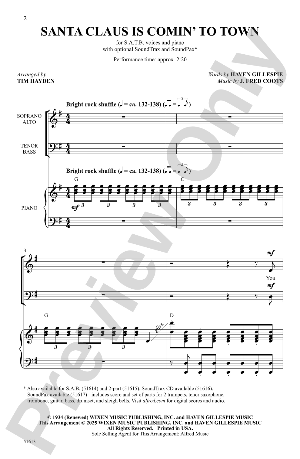 Santa Claus Is Comin' to Town: SATB Choral Octavo