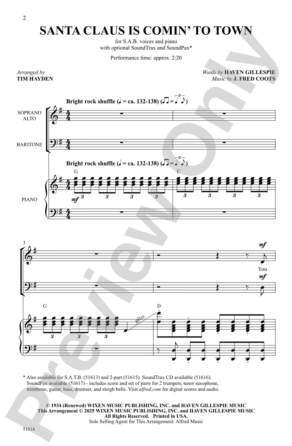 Santa Claus Is Comin' to Town: SAB Choral Octavo