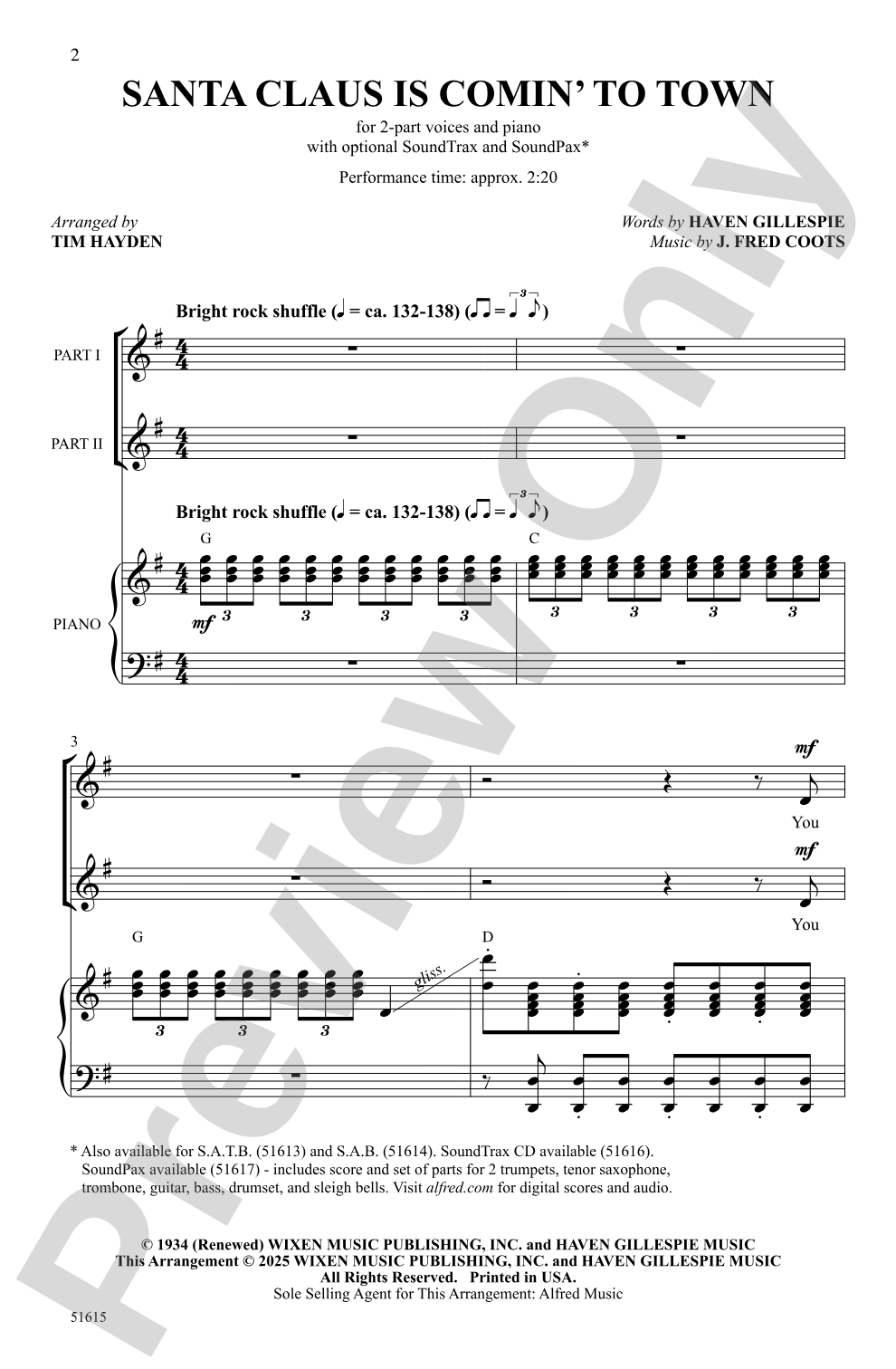 Santa Claus Is Comin' to Town: 2-Part Choral Octavo