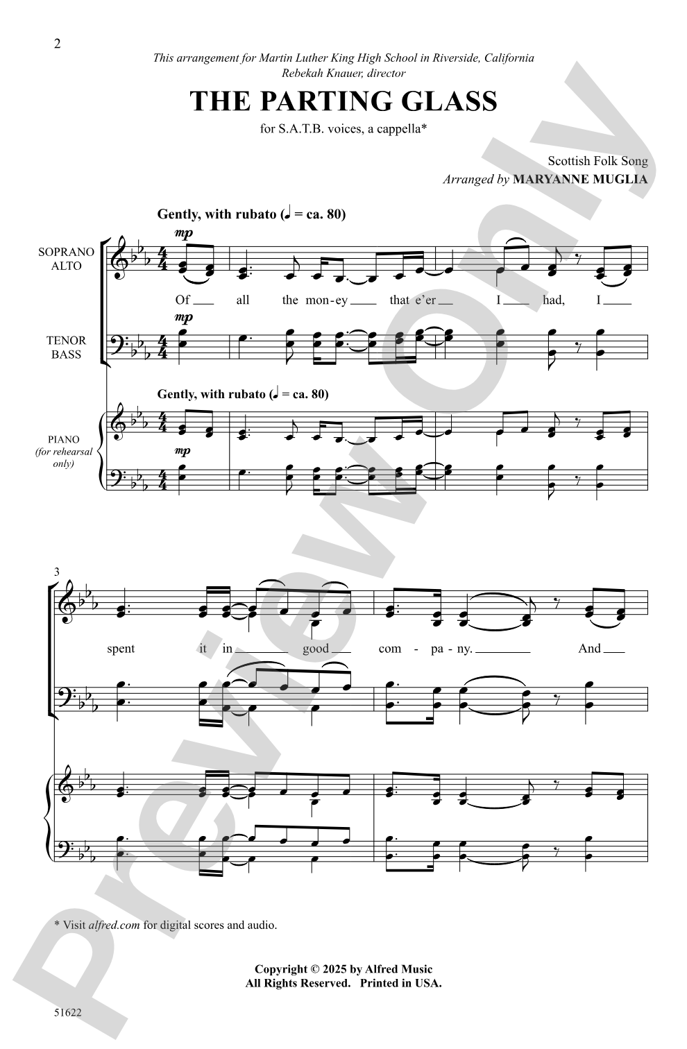 The Parting Glass: SATB <i>a cappella</i> Choral Octavo