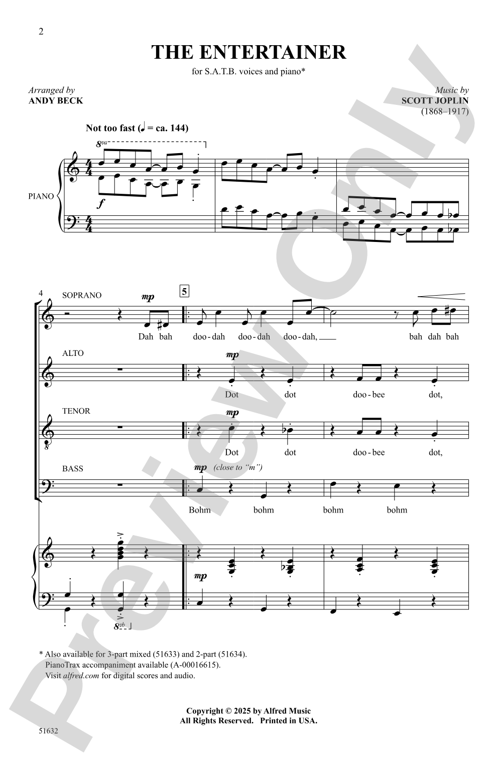 The Entertainer: SATB Choral Octavo