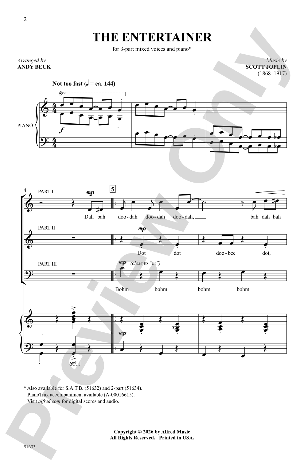 The Entertainer: 3-Part Mixed Choral Octavo