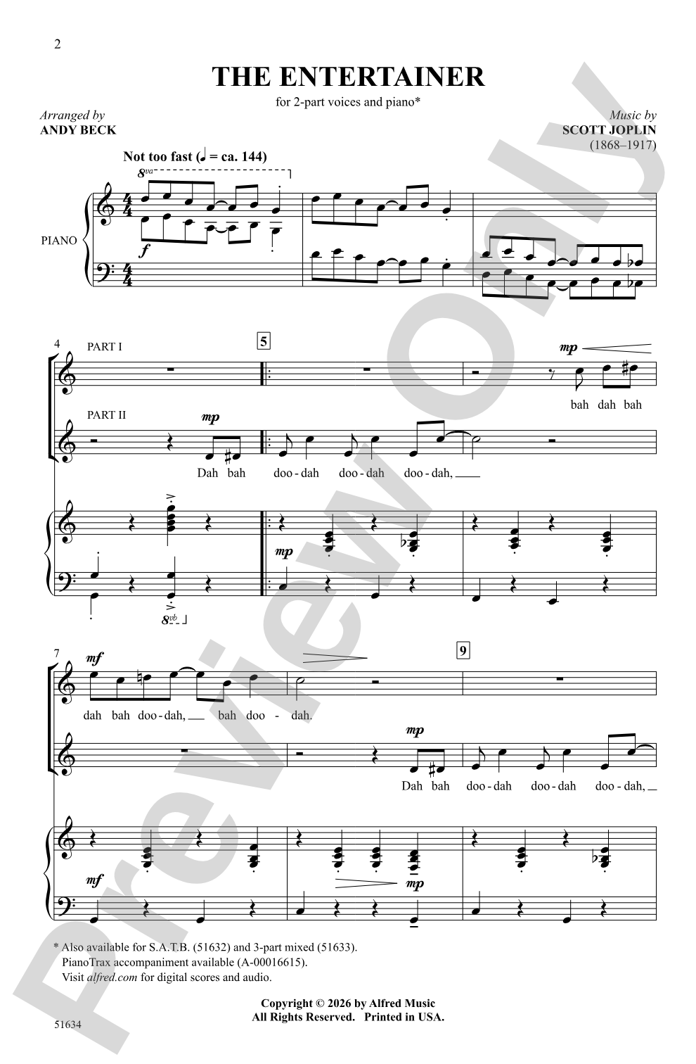 The Entertainer: 2-Part Choral Octavo