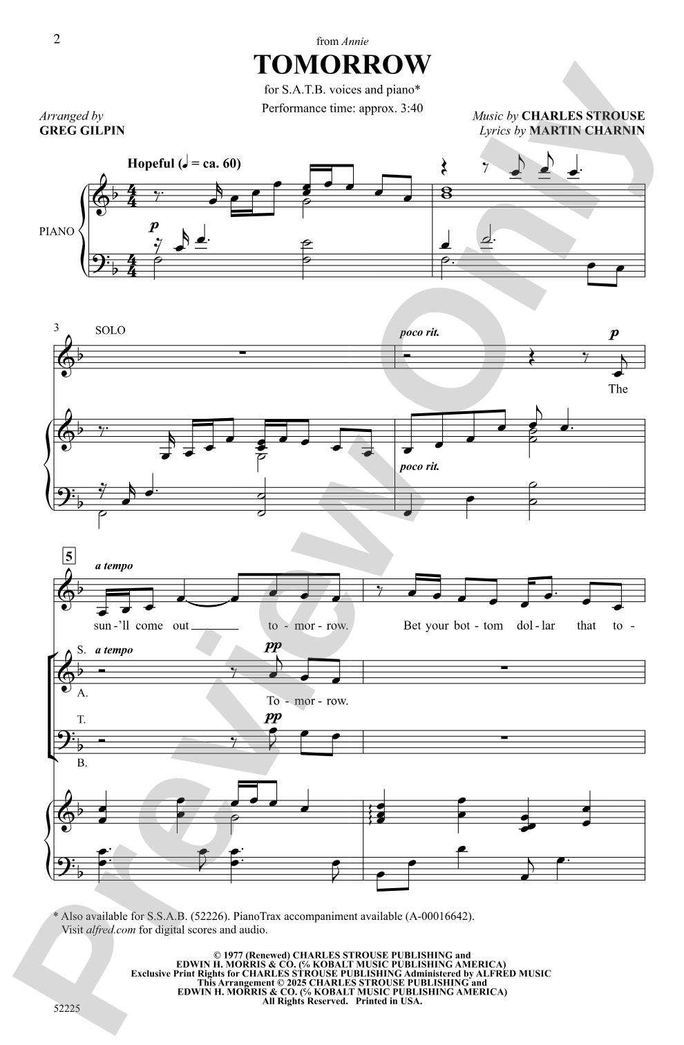 Tomorrow: SATB Choral Octavo