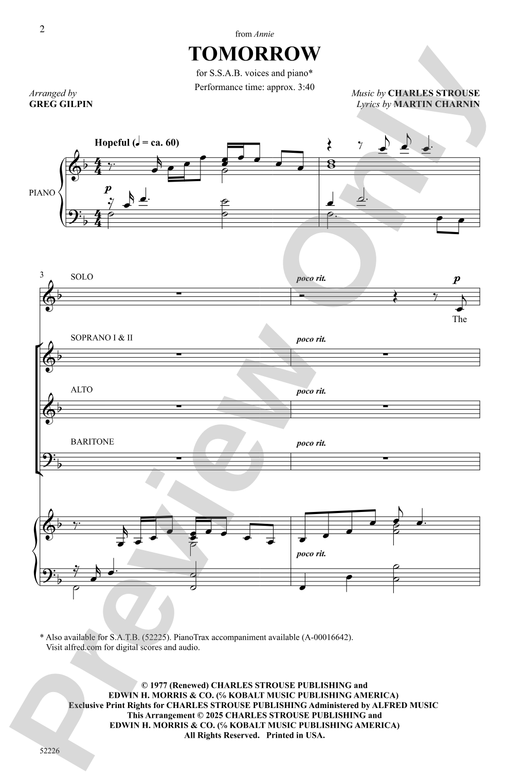 Tomorrow: SSAB Choral Octavo