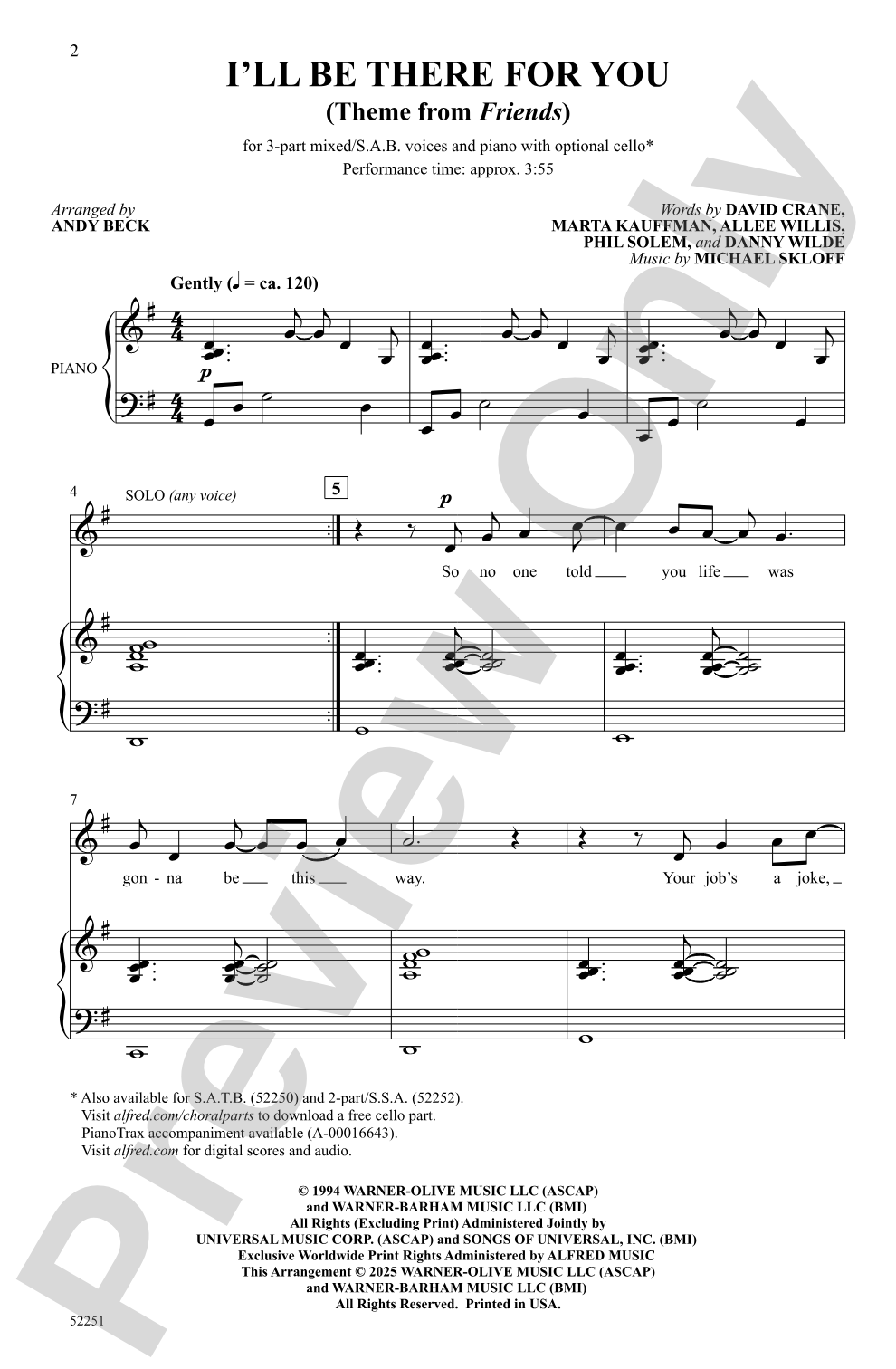 I'll Be There for You: 3-Part Mixed/SAB Choral Octavo