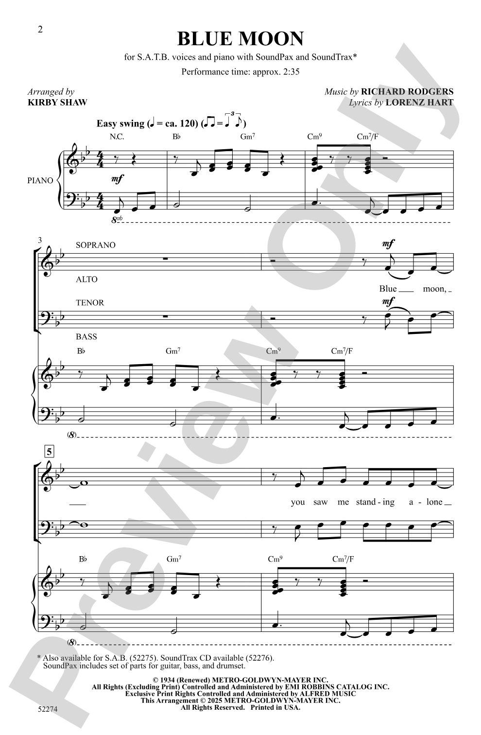 Blue Moon: SATB Choral Octavo