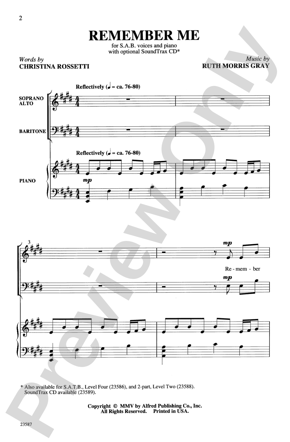 Remember Me: SAB Choral Octavo