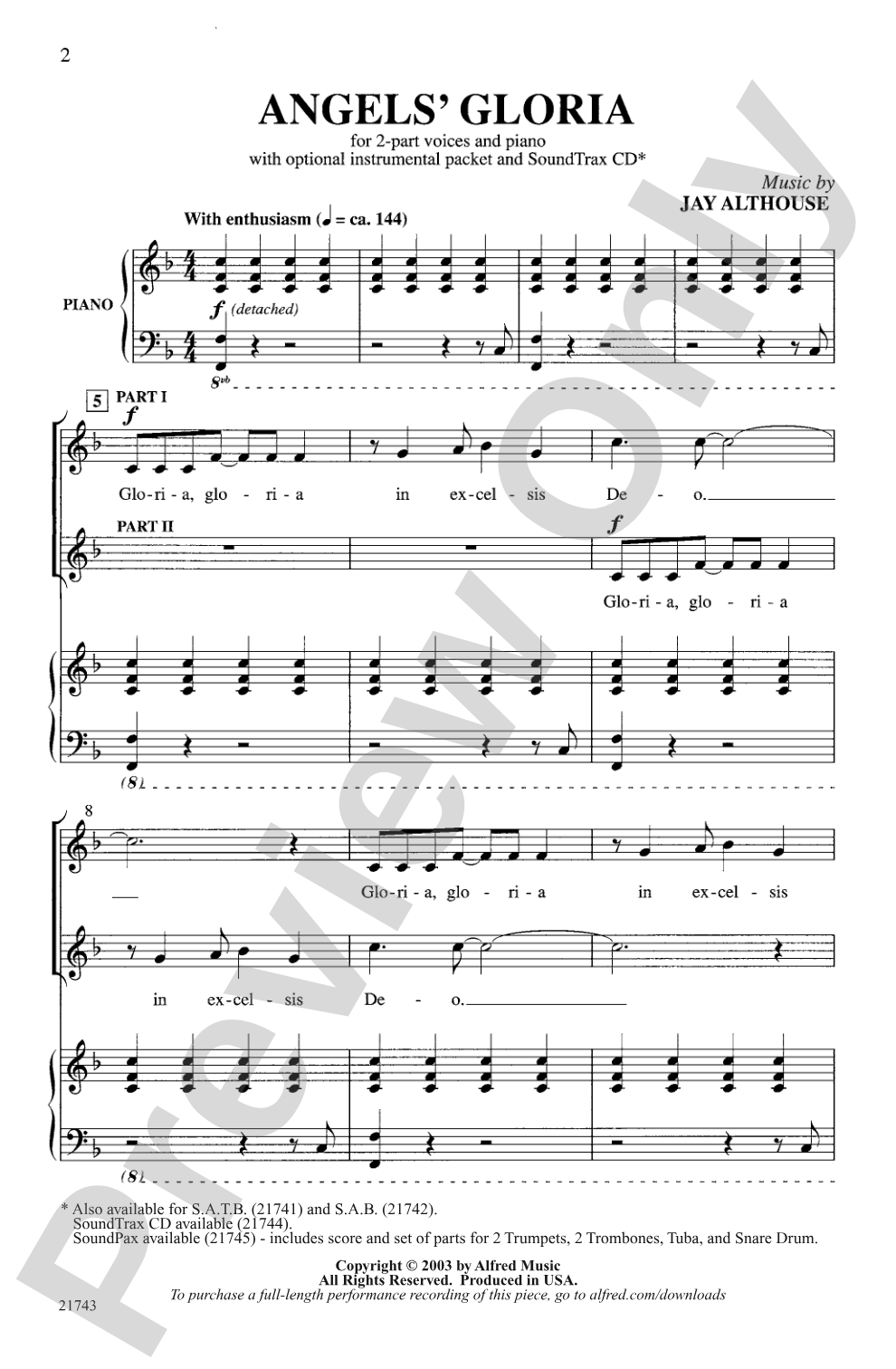 Angels' Gloria: 2-Part Choral Octavo