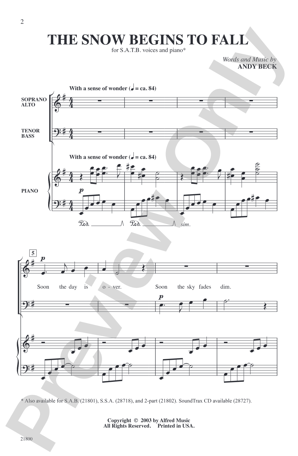 The Snow Begins to Fall: SATB Choral Octavo