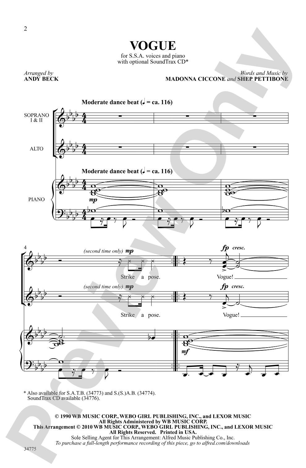 Vogue: SSA Choral Octavo