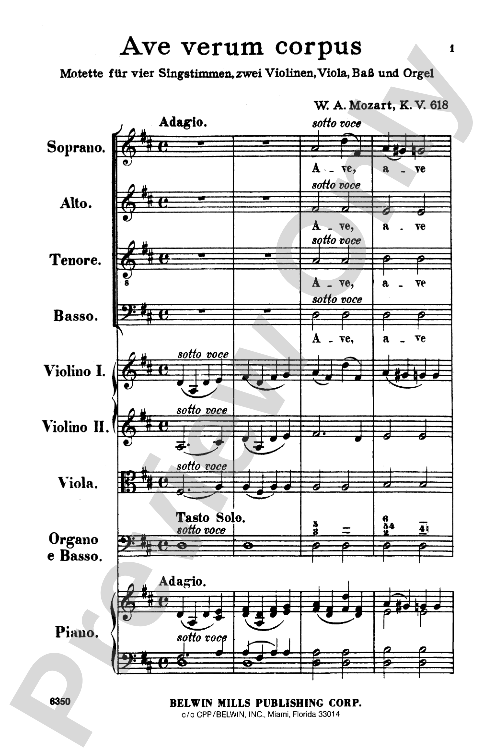 Ave Verum Corpus, K. 618: SATB Choral Full score