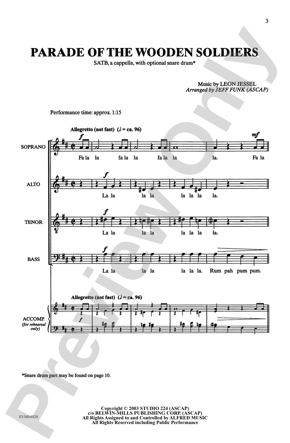 Parade of the Wooden Soldiers: SATB, <I>a cappella</I> Choral Octavo