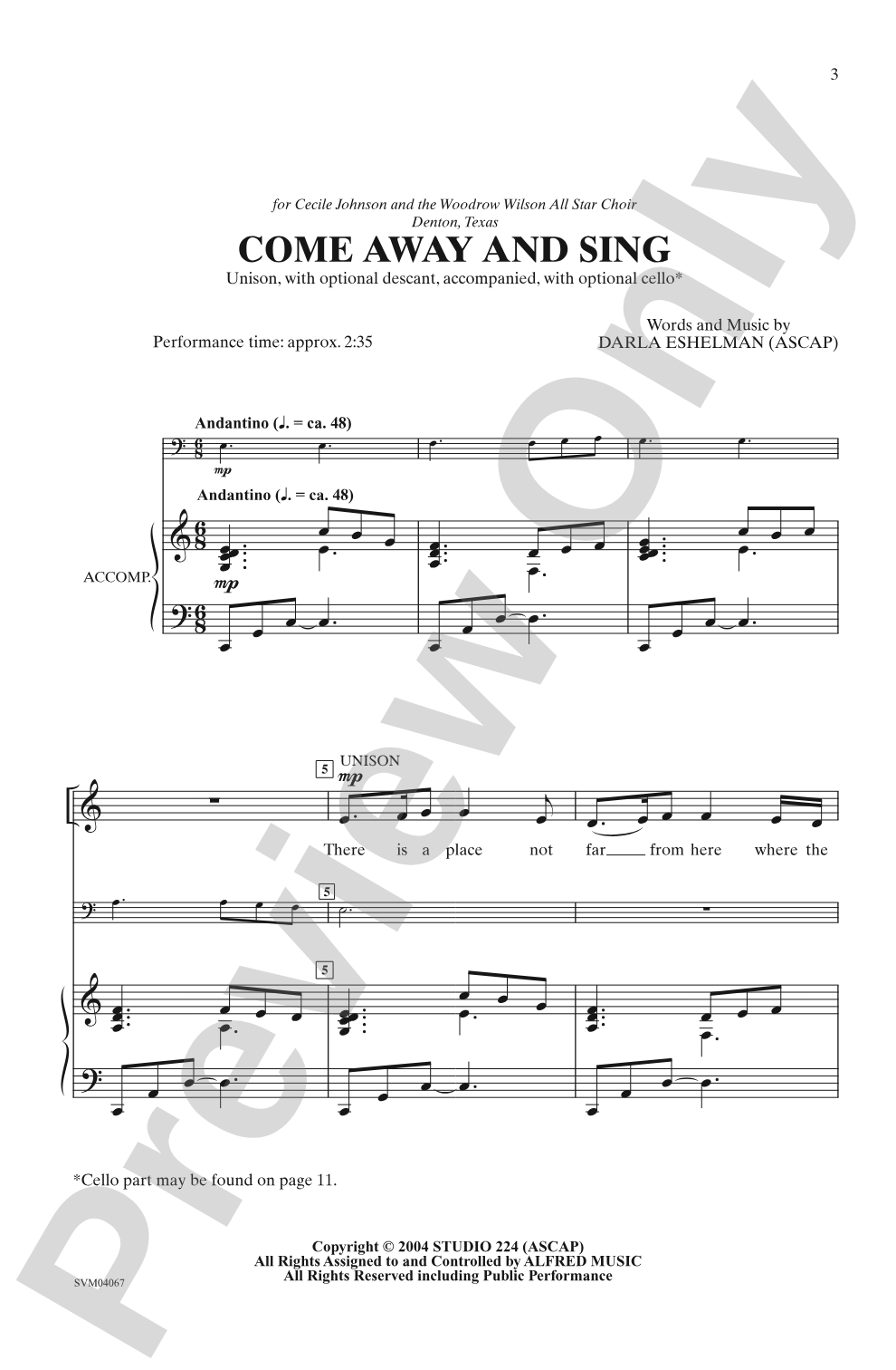 Come Away and Sing: Unison Choral Octavo