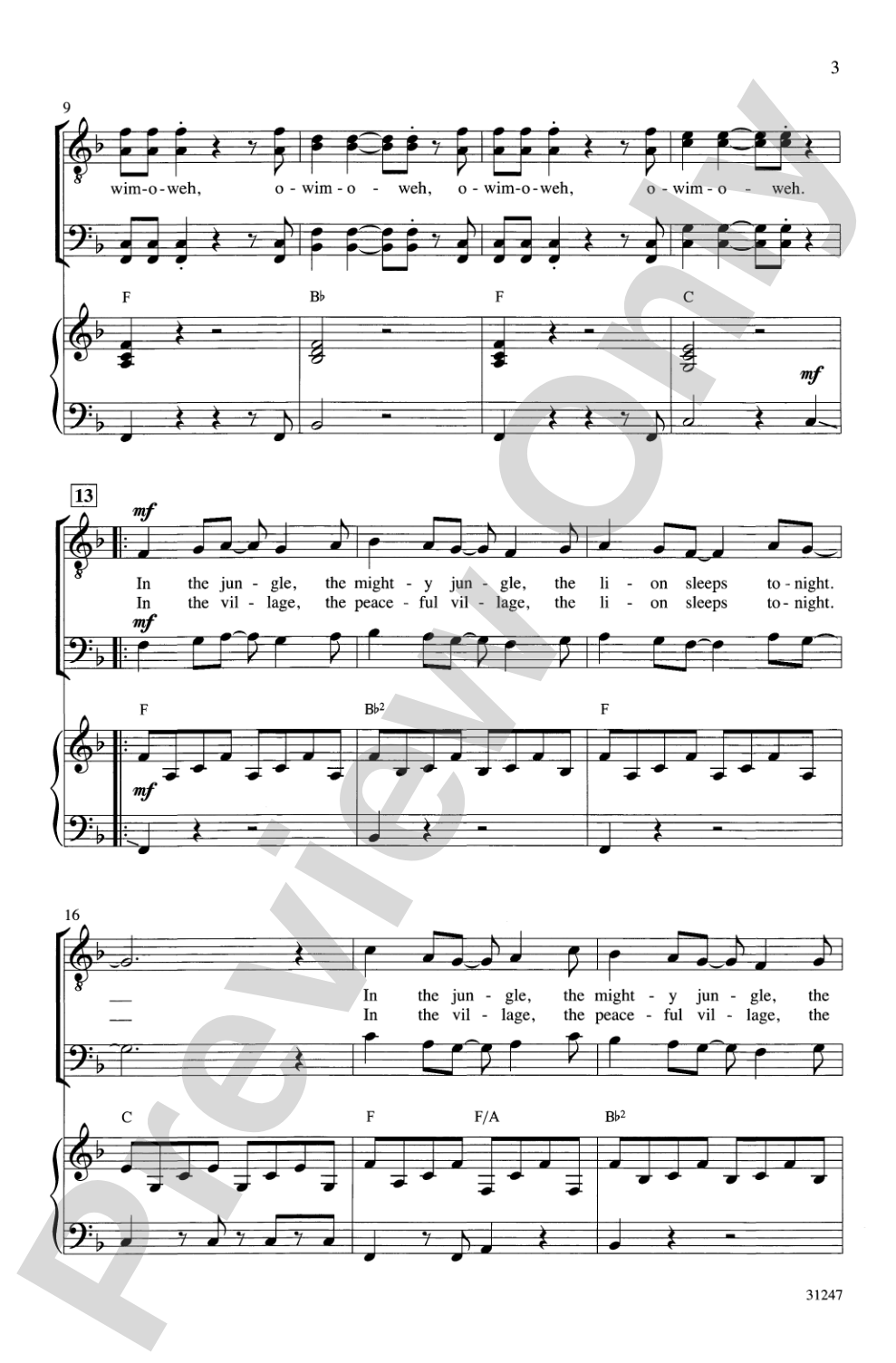 The Lion Sleeps Tonight: TTBB Choral Octavo
