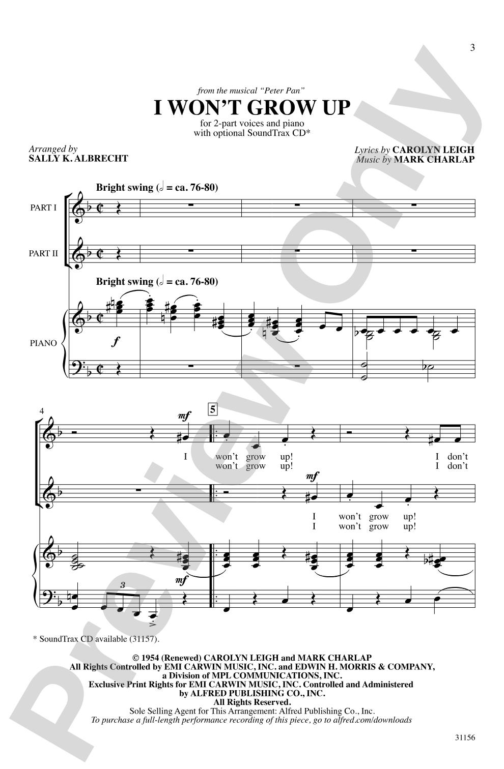I Won't Grow Up: 2-Part Choral Octavo