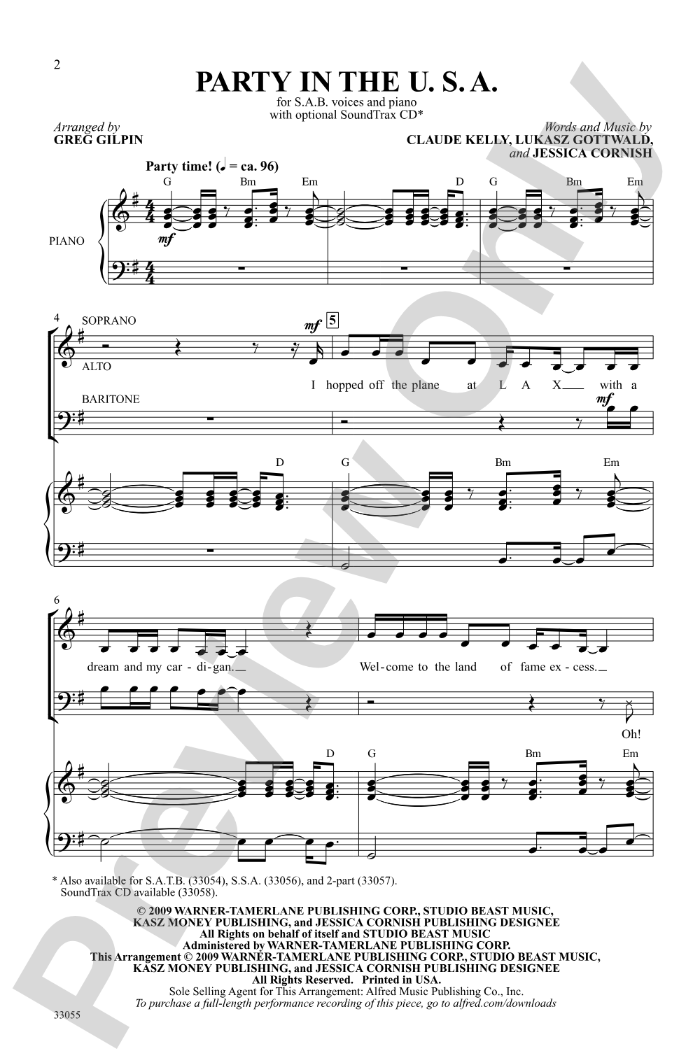 Party in the U.S.A.: SAB Choral Octavo