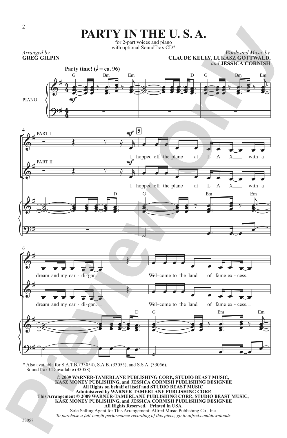 Party in the U.S.A.: 2-Part Choral Octavo
